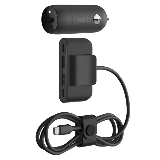 Belkin - 30W PD Car Charger with 4 Port Power Extender 2m - Black